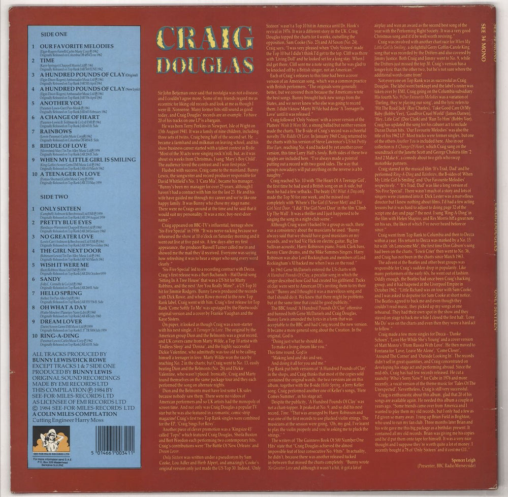 Craig Douglas Only Sixteen UK vinyl LP album (LP record)