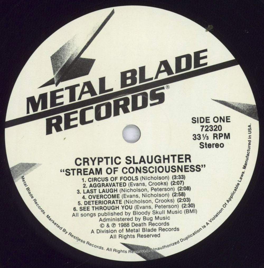 Cryptic Slaughter Stream Of Consciousness US vinyl LP album (LP record) E60LPST831832