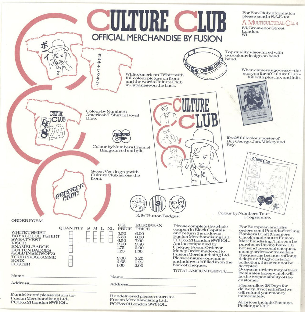 Culture Club Colour By Numbers - Lyric + Merch Insert UK vinyl LP album (LP record) CULLPCO698685