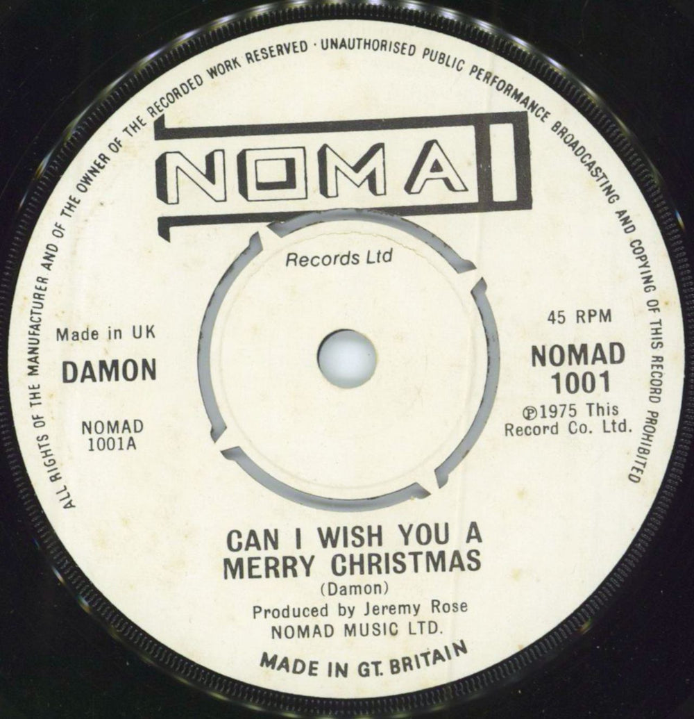 Damon Can I Wish You A Merry Christmas UK 7" vinyl single (7 inch record / 45) NOMAD1001