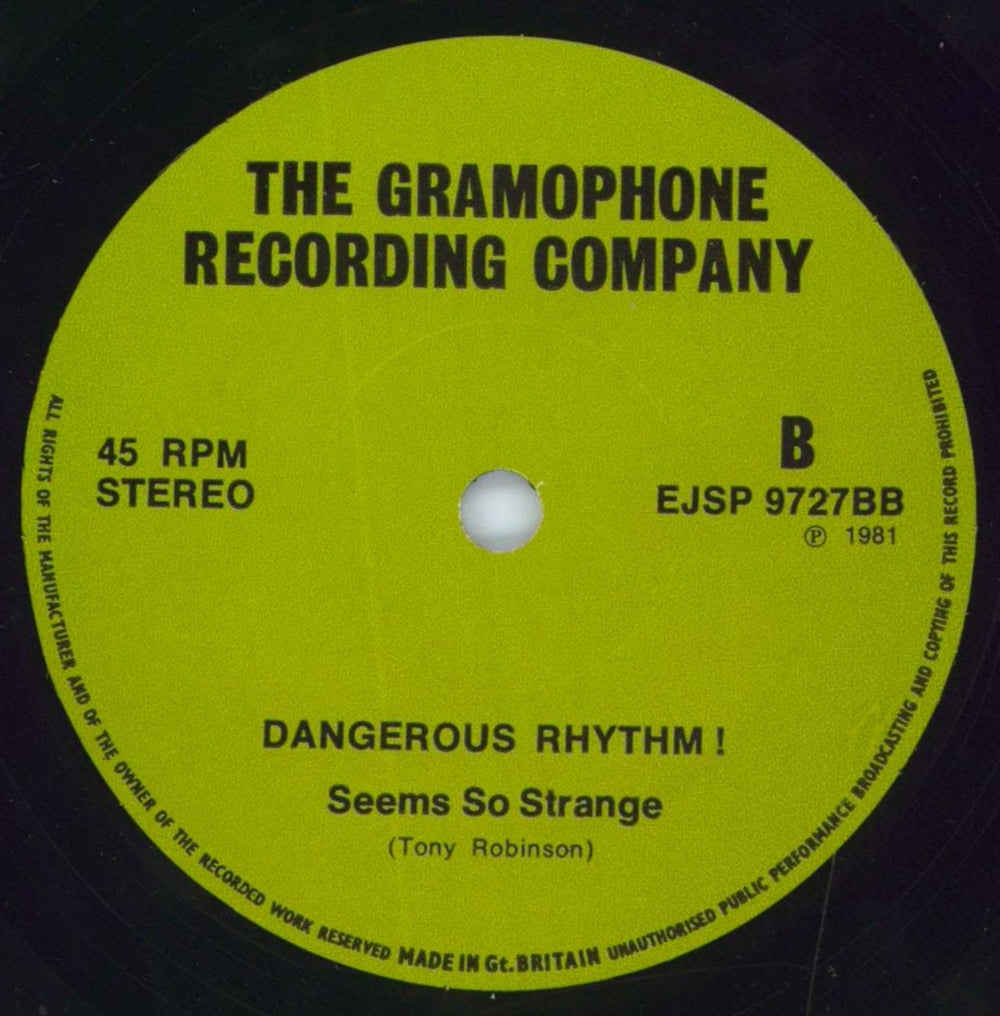 Dangerous Rhythm! Waiting on Green UK 7" vinyl single (7 inch record / 45)