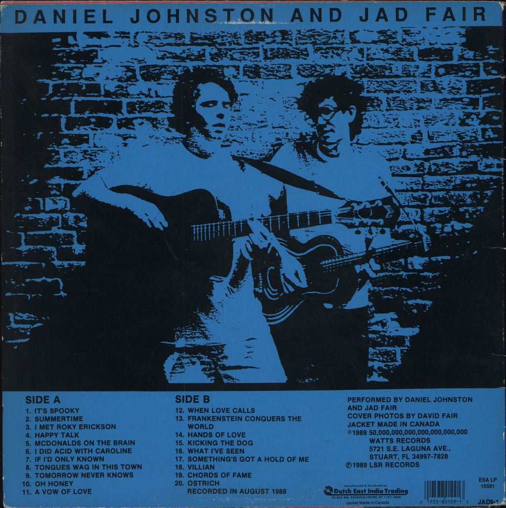 Daniel Johnston Jad Fair And Daniel Johnston US vinyl LP album (LP record)