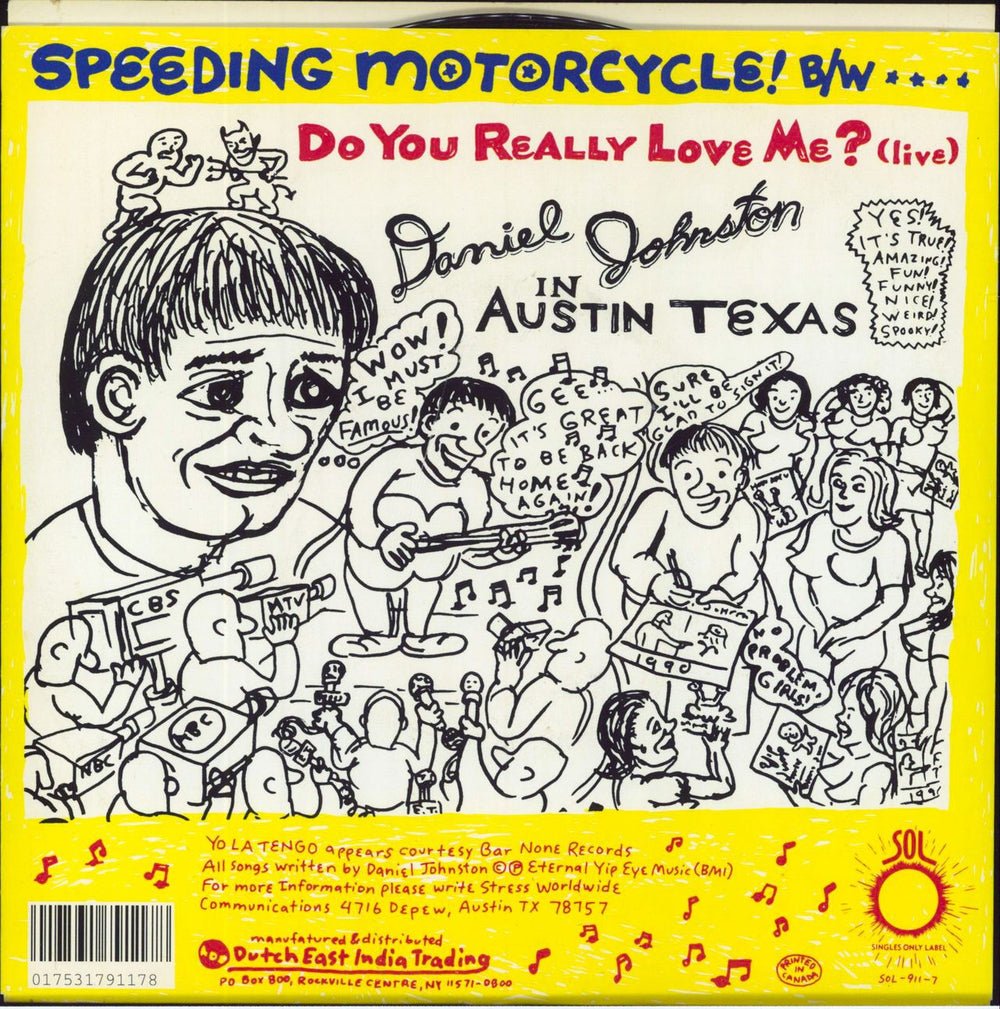 Daniel Johnston Speeding Motorcycle US 7" vinyl single (7 inch record / 45) 017531791178