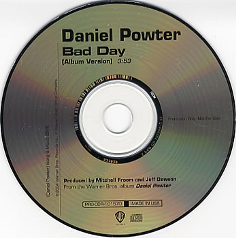 Daniel Powter Bad Day US Promo CD single (CD5 / 5") PRO-CDR-101570