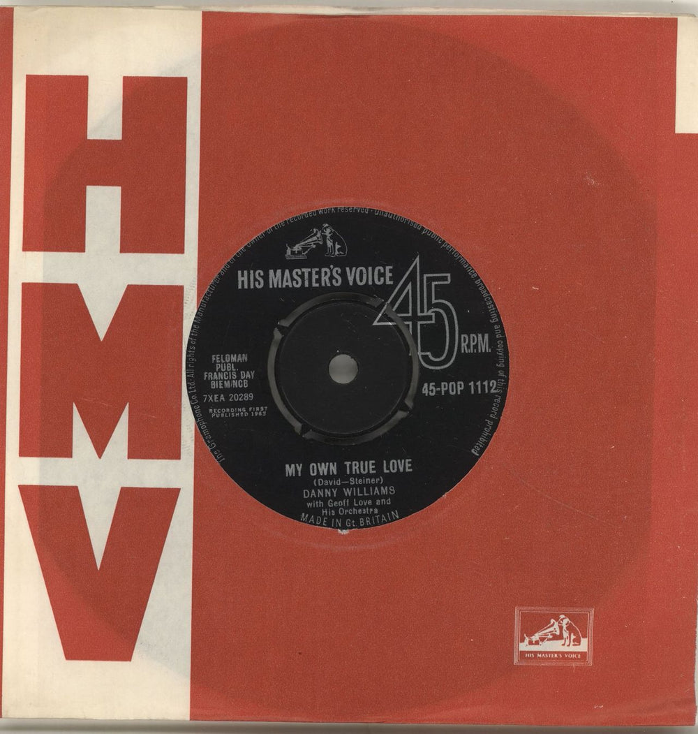 Danny Williams My Own True Love UK 7" vinyl single (7 inch record / 45) 45-POP1112