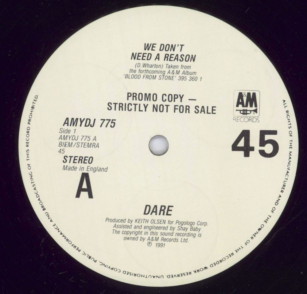 Dare We Don't Need A Reason + PR UK Promo 12" vinyl single (12 inch record / Maxi-single) AMYDJ775