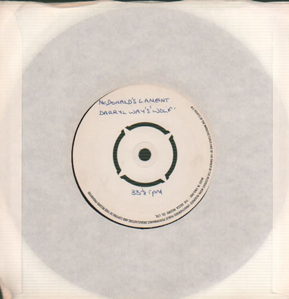 Darryl Way's Wolf Isolation Waltz / McDonald's Lament UK Promo 7" vinyl single (7 inch record / 45) WB807IS635453