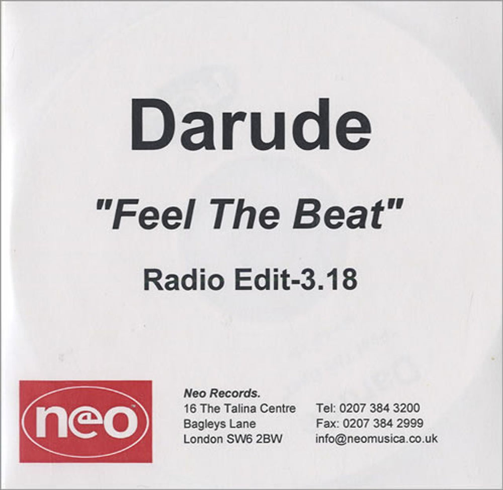 Darude Feel The Beat - Radio Edit UK Promo CD-R acetate CDR ACETATE