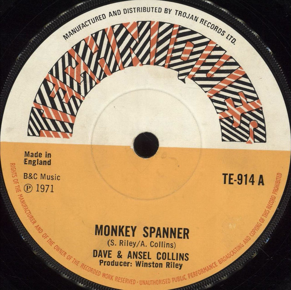 Dave And Ansel Collins Monkey Spanner - Solid UK 7" vinyl single (7 inch record / 45) TE-914