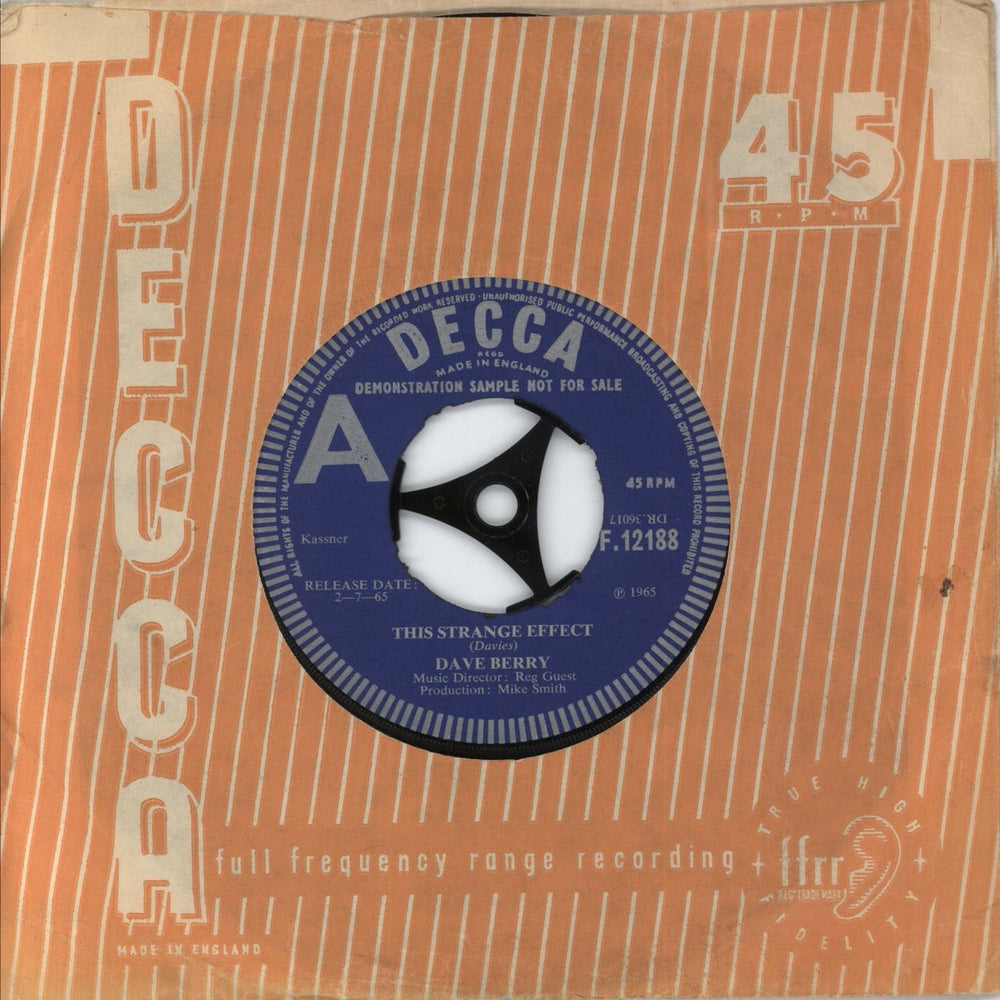 Dave Berry This Strange Effect UK Promo 7" vinyl single (7 inch record / 45) F.12188