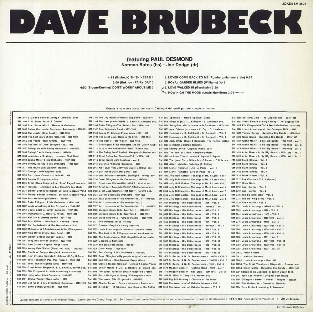 Dave Brubeck Dave Brubeck Italian vinyl LP album (LP record)