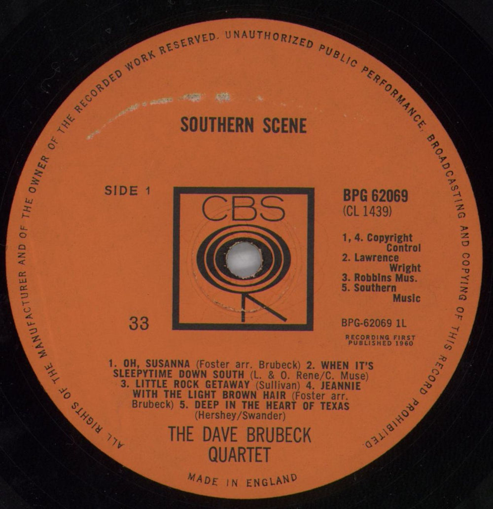 Dave Brubeck Southern Scene UK vinyl LP album (LP record) DBRLPSO822894