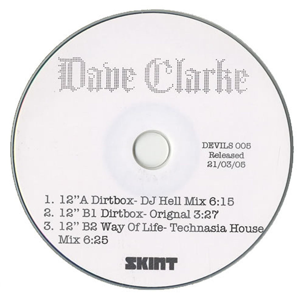 Dave Clarke Dirtbox UK Promo CD-R acetate DEVILS005