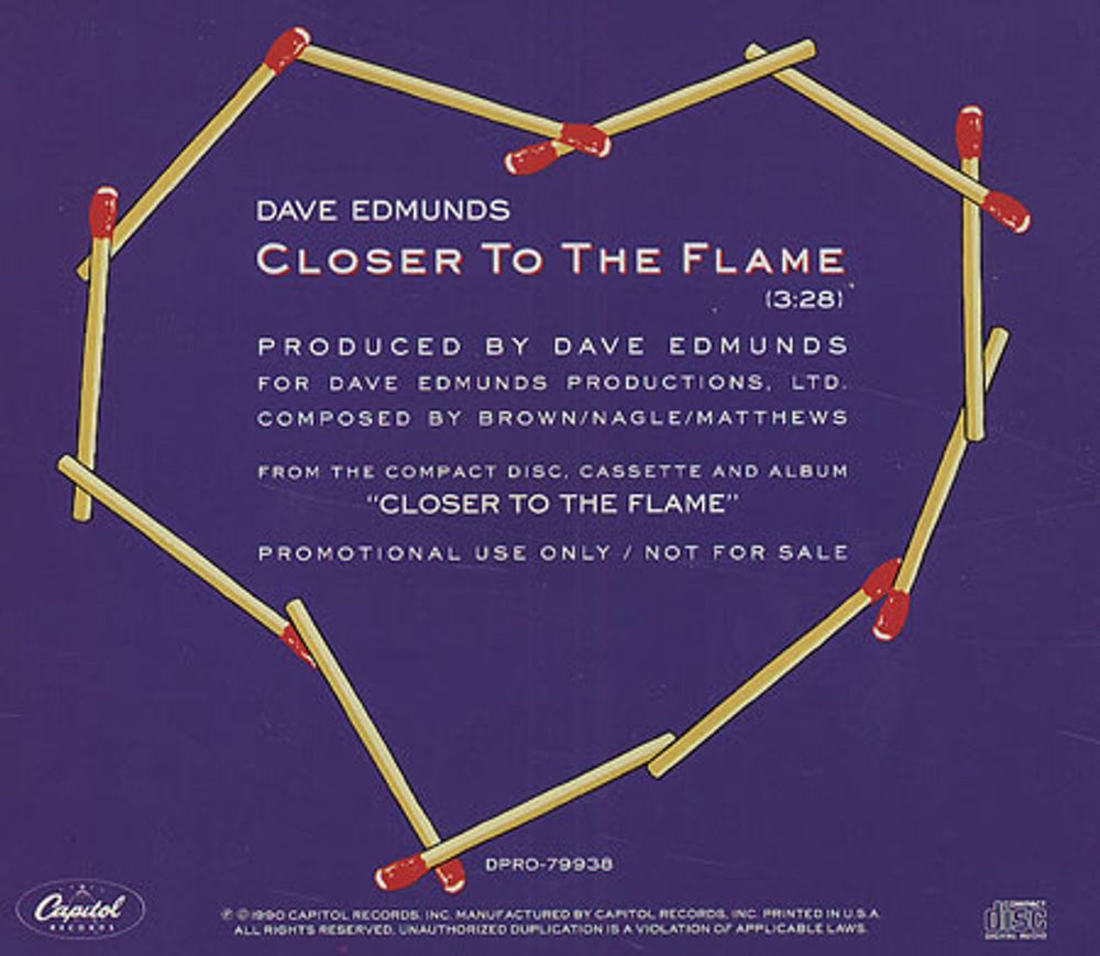 Dave Edmunds Closer To The Flame US Promo CD single (CD5 / 5") DAEC5CL41224