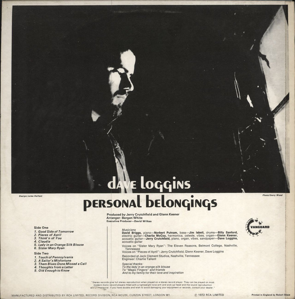 Dave Loggins Personal Belongings UK vinyl LP album (LP record)