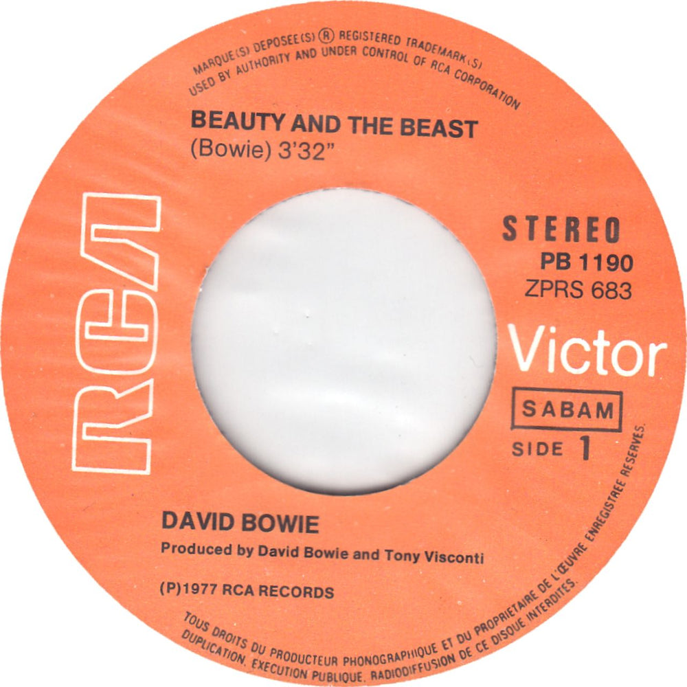 David Bowie Beauty And The Beast Belgian 7" vinyl single (7 inch record / 45) BOW07BE172166