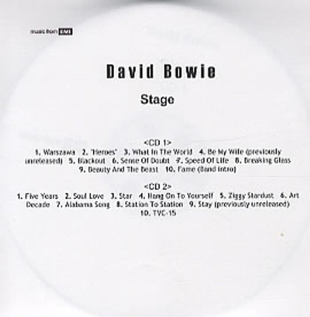 David Bowie Stage UK Promo CD-R acetate DOUBLE CD-R