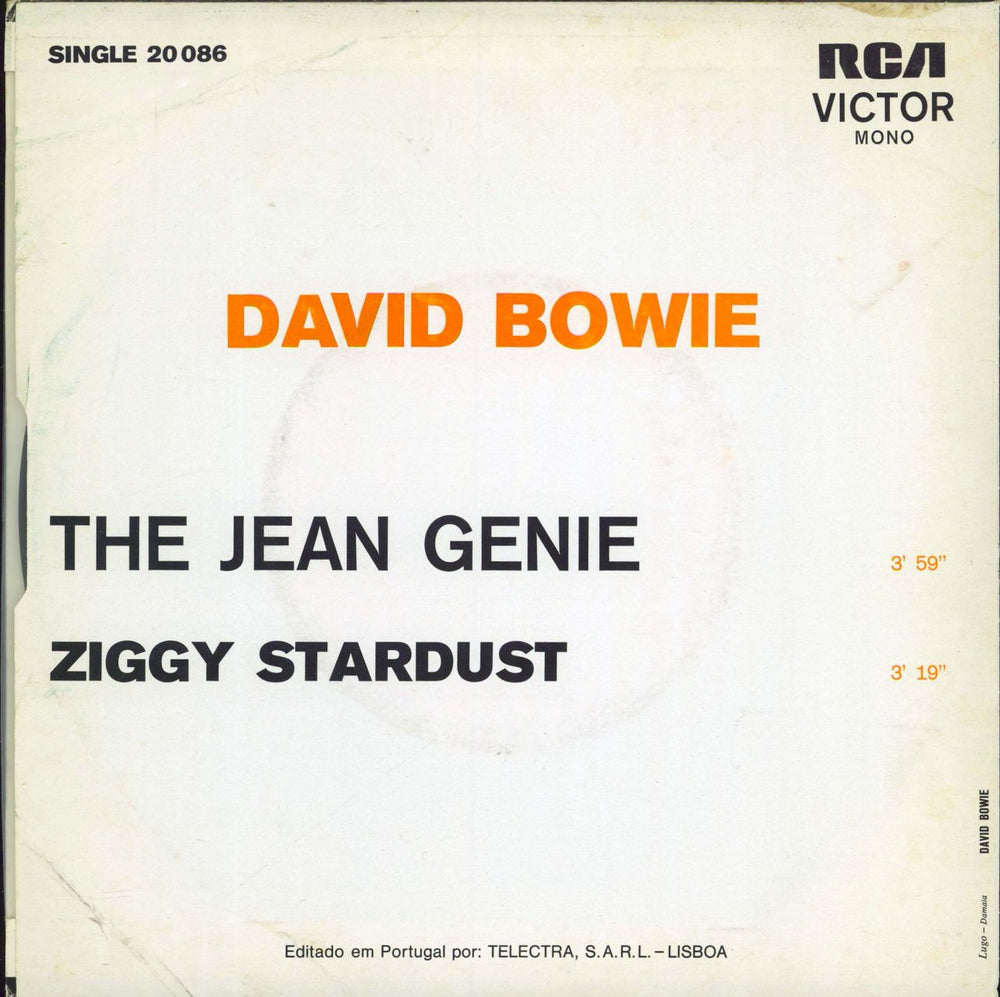 David Bowie The Jean Genie - Post 1977 'SPA' issue Portugese 7" vinyl single (7 inch record / 45)