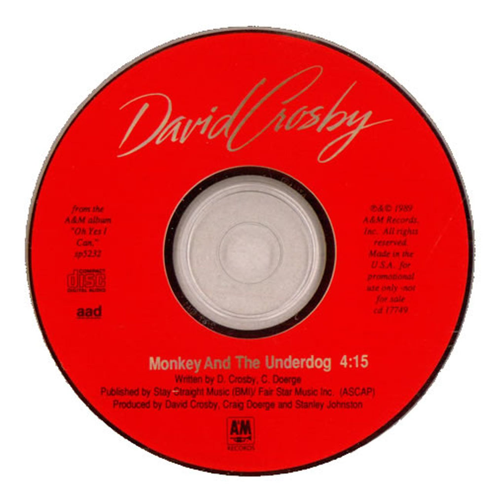 David Crosby Monkey And The Underdog US Promo CD single (CD5 / 5") CD17749