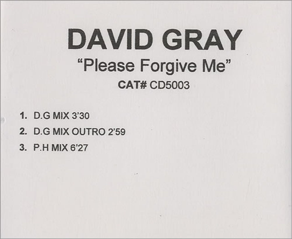 David Gray Please Forgive Me UK Promo CD-R acetate CD-R ACETATE