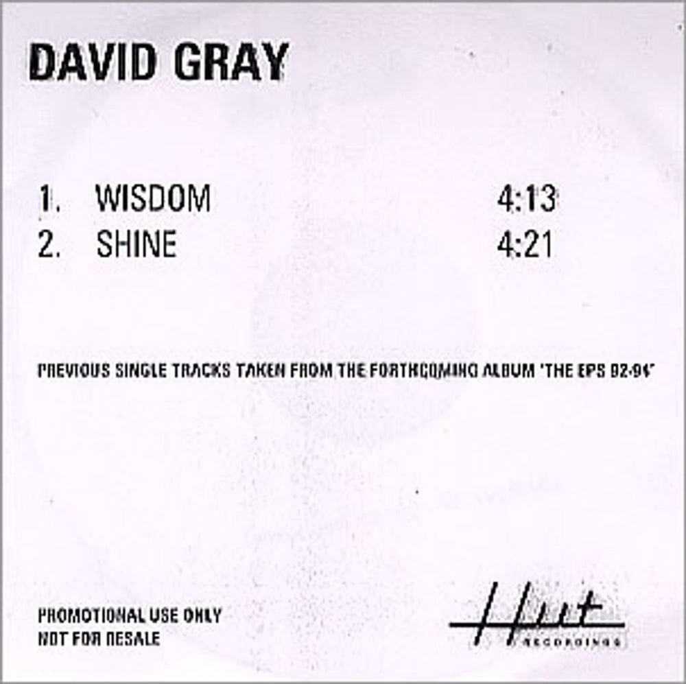 David Gray Wisdom UK Promo CD-R acetate CD-R ACETATE