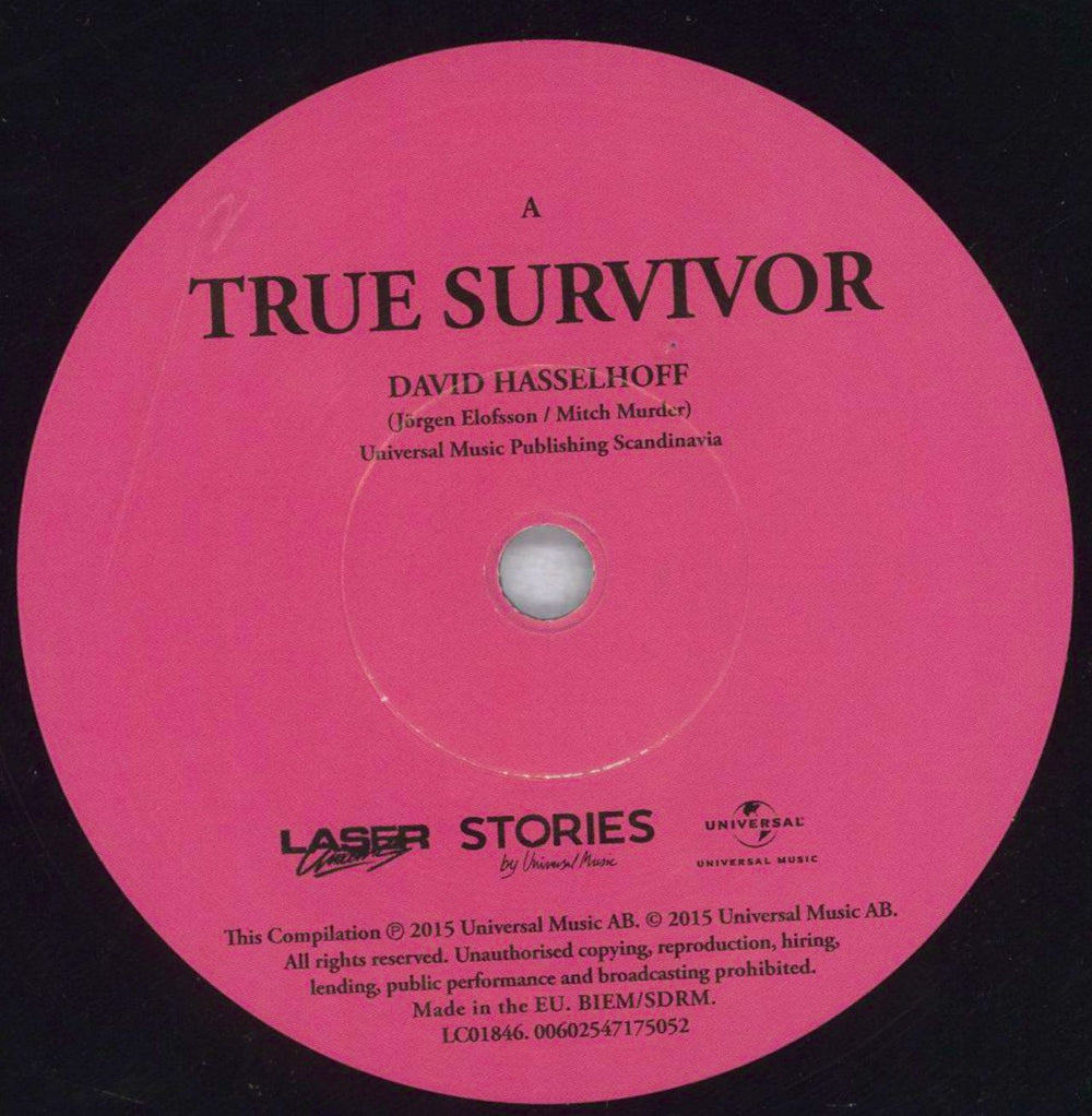 David Hasselhoff True Survivor Swedish 7" vinyl single (7 inch record / 45) HAS07TR822321