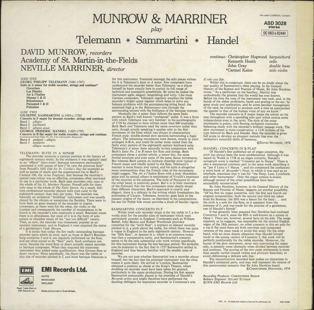 David Munrow Munrow & Marriner UK vinyl LP album (LP record)