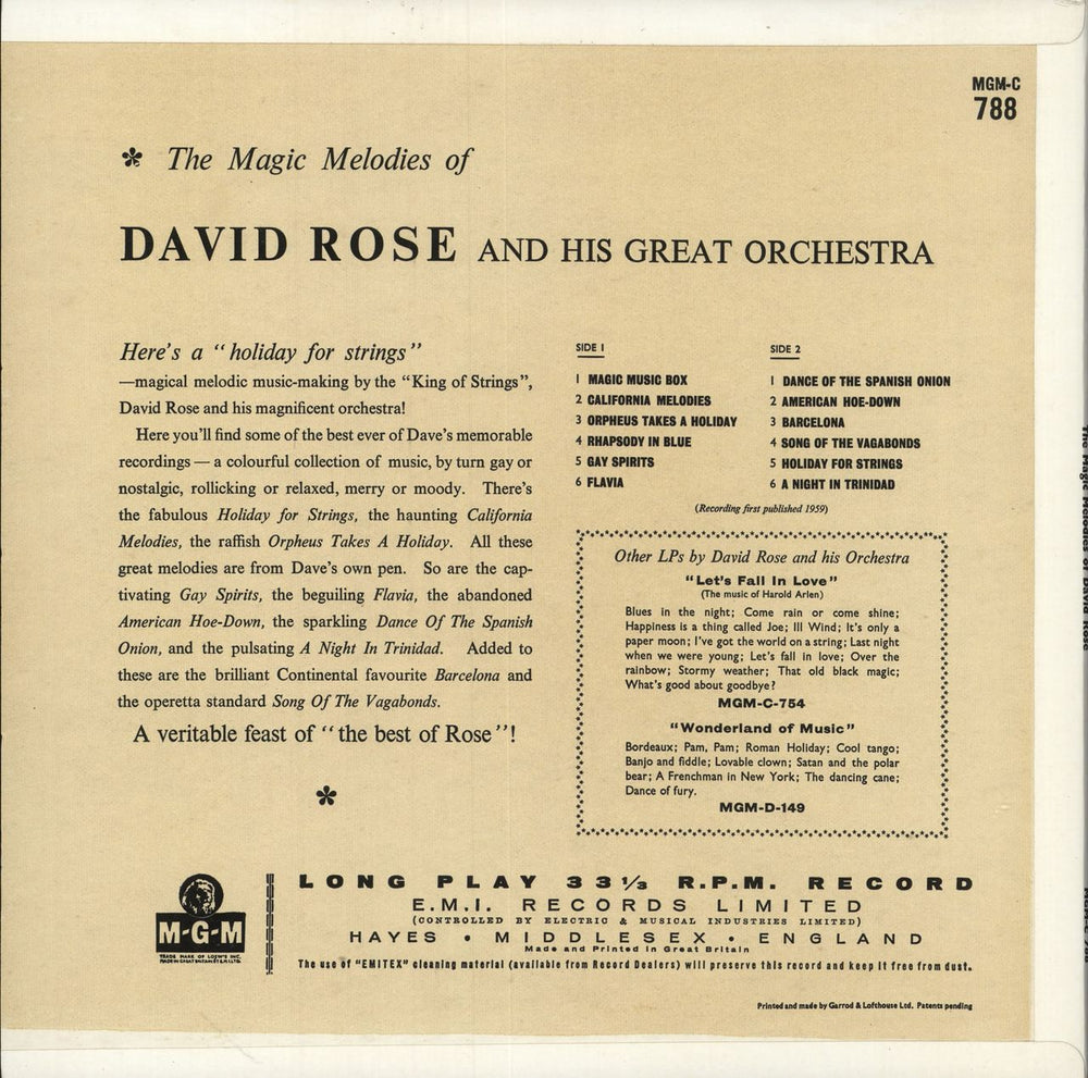 David Rose The Magic Melodies Of David Rose UK vinyl LP album (LP record)