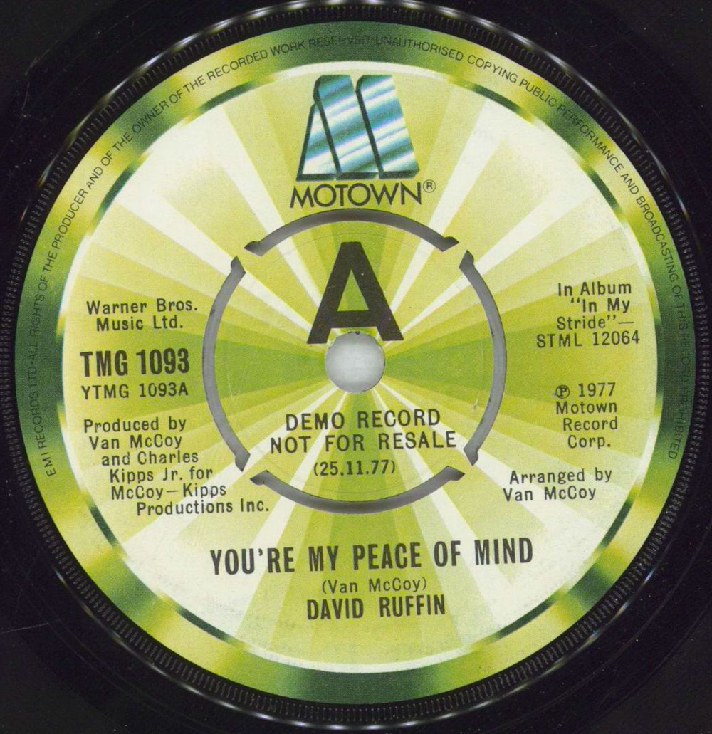 David Ruffin You're My Peace Of Mind - EX UK Promo 7" vinyl single (7 inch record / 45) TMG1093