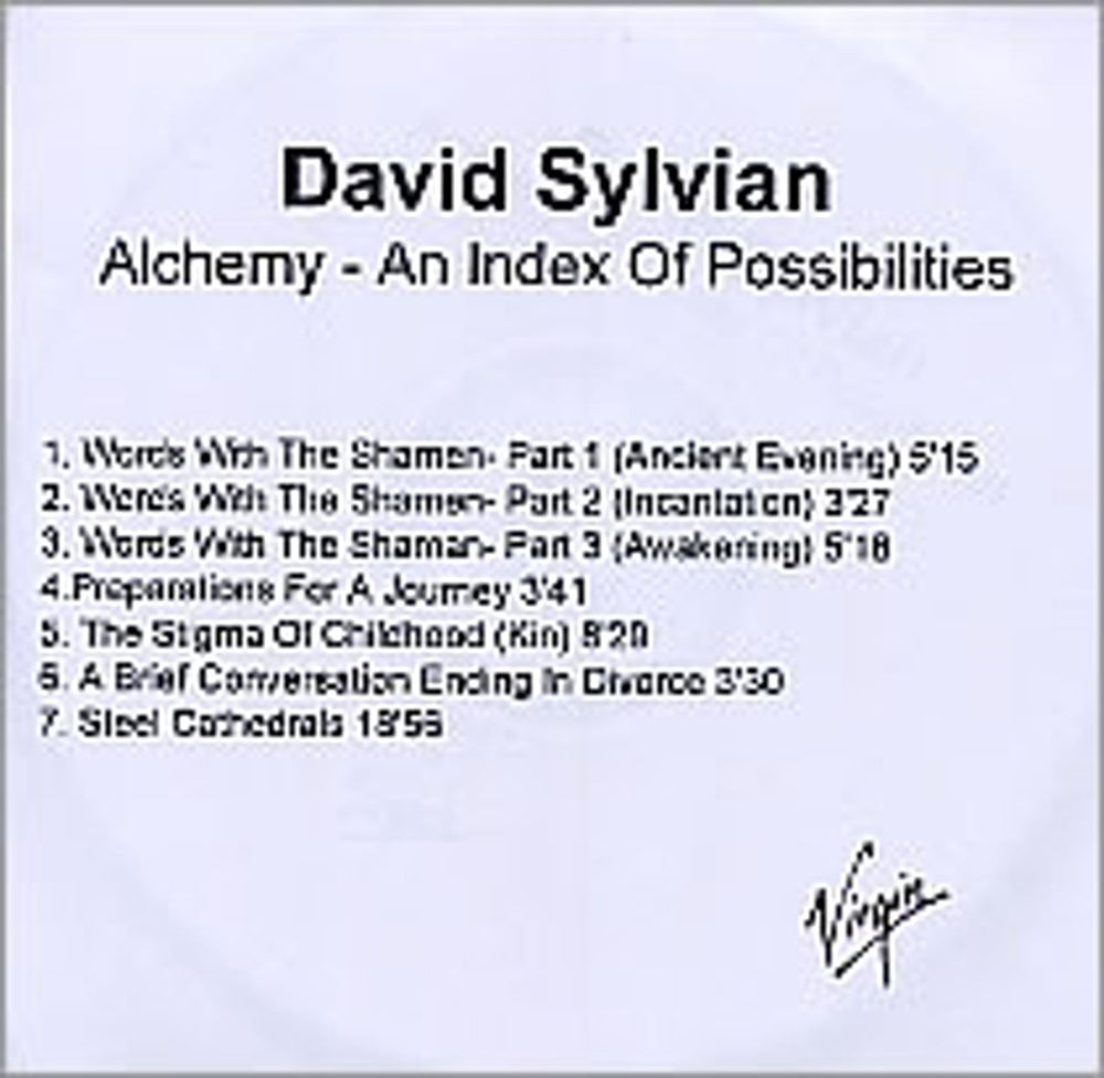 David Sylvian Alchemy - An Index Of Possibilities UK Promo CD-R acetate CD-R ACETATE