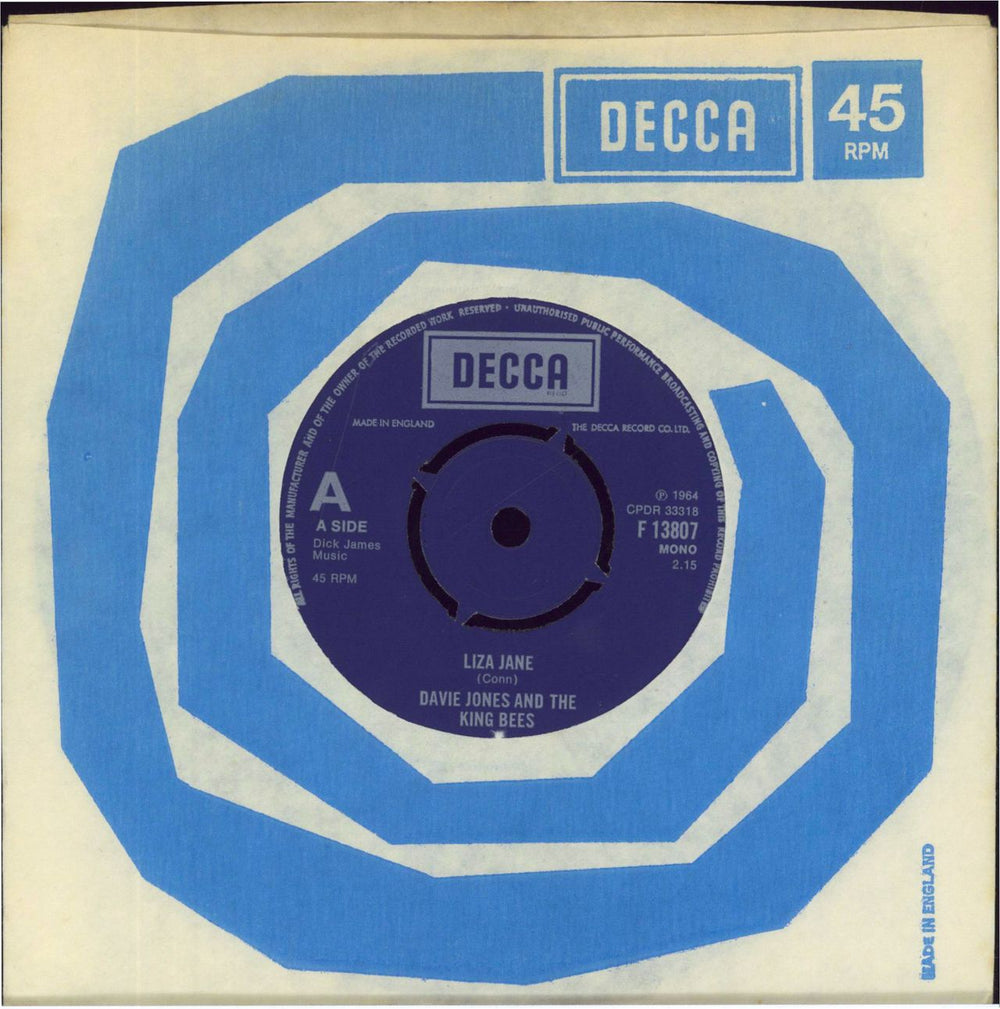 Davie Jones & The Kingbees Liza Jane - EX UK 7" vinyl single (7 inch record / 45) F13807