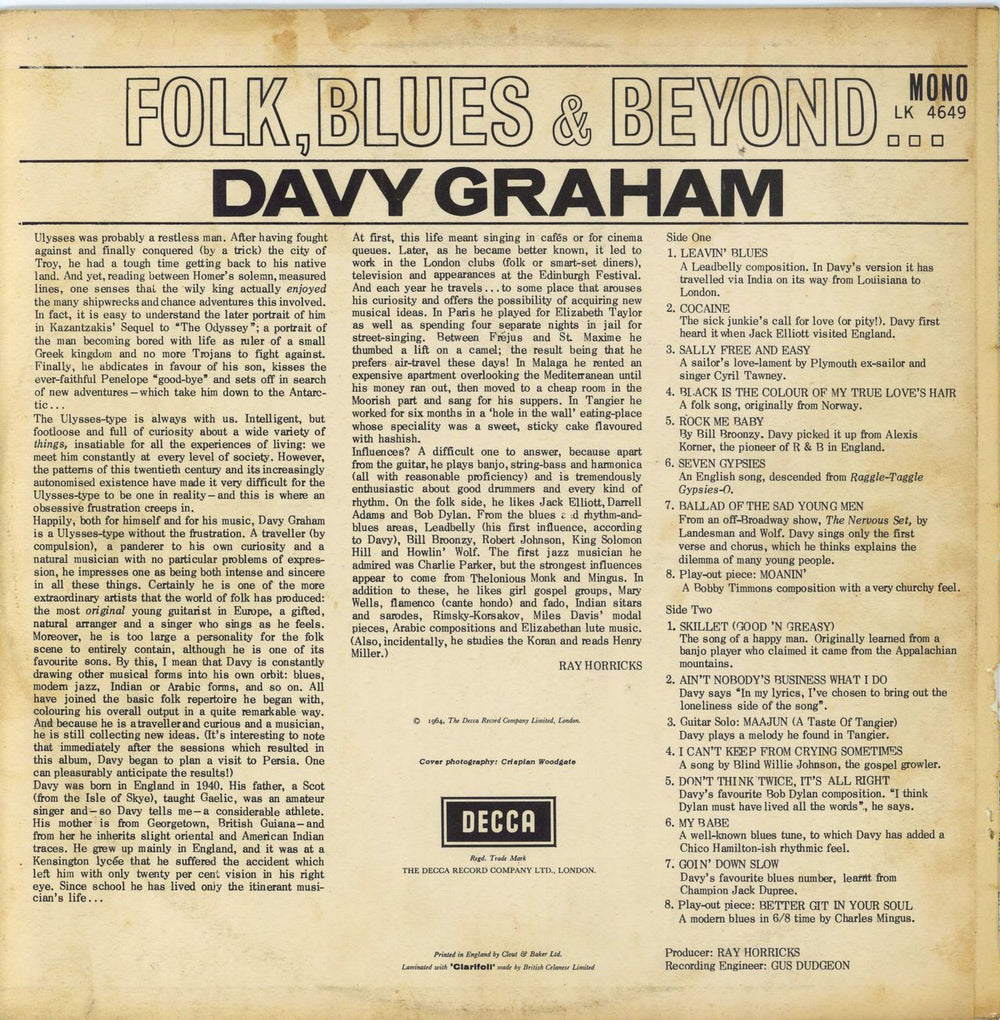 Davy Graham Folk, Blues & Beyond... - 1st - VG UK Vinyl LP