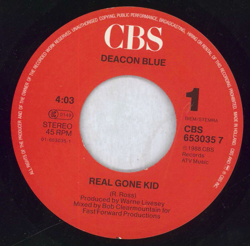 Deacon Blue Real Gone Kid UK 7" vinyl single (7 inch record / 45) DBL07RE828187