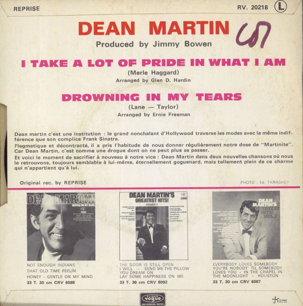 Dean Martin I Take A Lot Of Pride In What I Am + Sleeve French 7" vinyl single (7 inch record / 45)