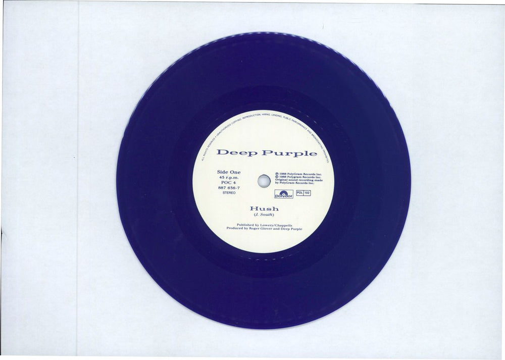 Deep Purple Hush - Blue Vinyl - EX UK 7" vinyl single (7 inch record / 45) DEE07HU783142