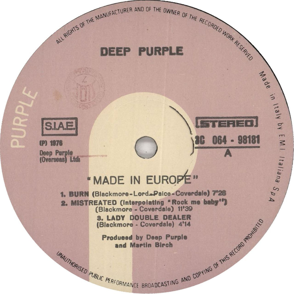 Deep Purple Made In Europe Italian vinyl LP album (LP record) DEELPMA727106