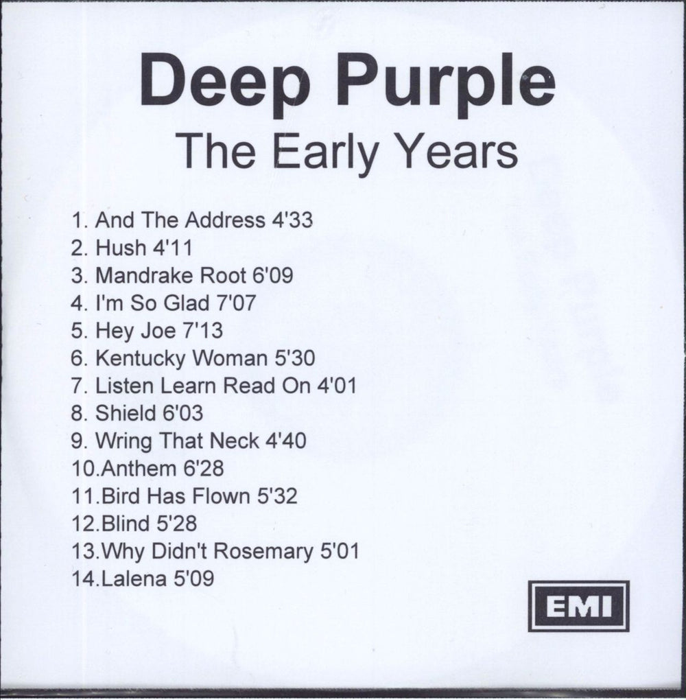 Deep Purple The Early Years UK Promo CD-R acetate CD-R ACETATE