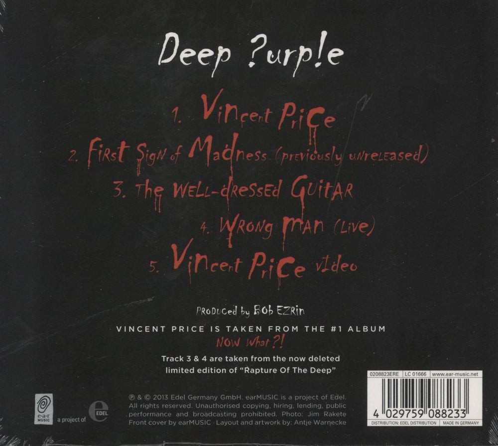 Deep Purple Vincent Price - Sealed German CD single (CD5 / 5") 4029759088233