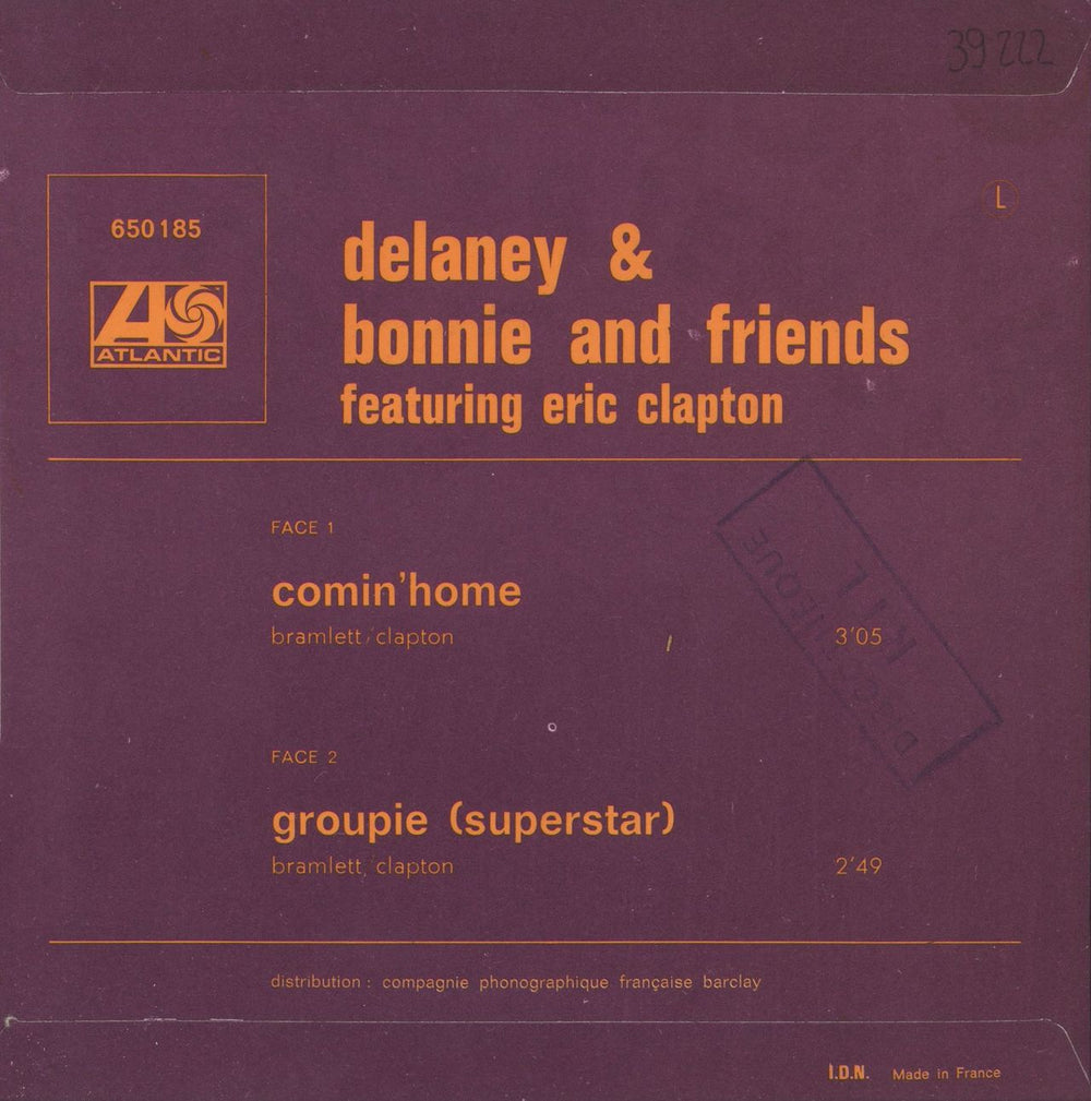 Delaney & Bonnie Comin' Home French 7" vinyl single (7 inch record / 45)