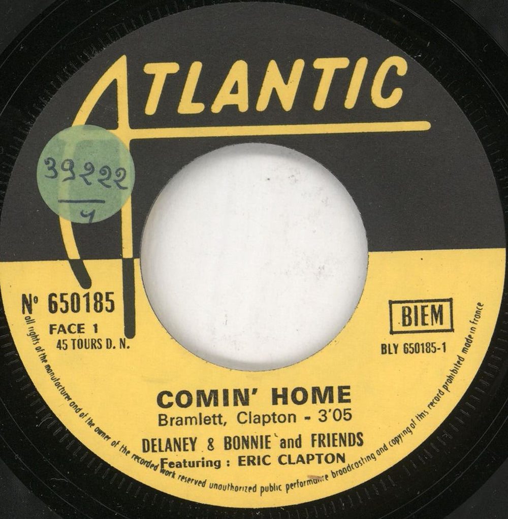 Delaney & Bonnie Comin' Home French 7" vinyl single (7 inch record / 45) D&B07CO311644