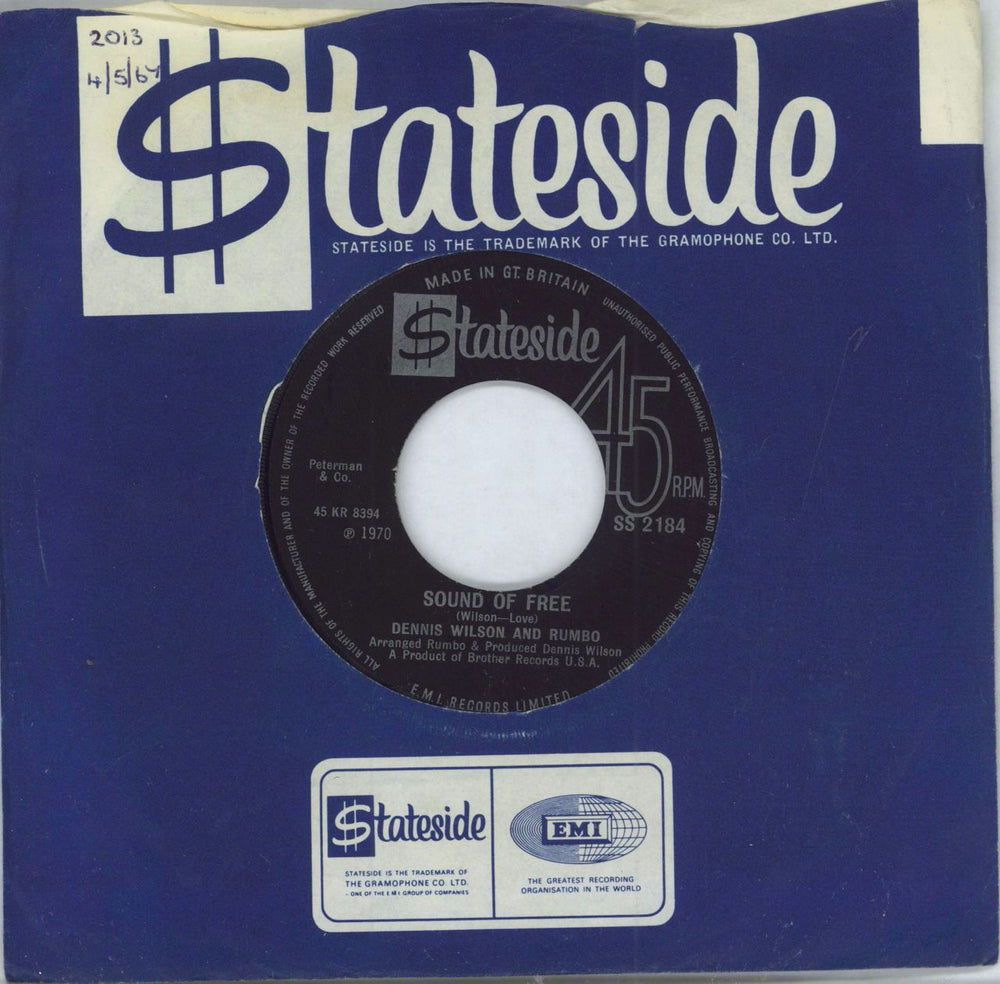 Dennis Wilson Sound Of Free - VG UK Promo 7" vinyl single (7 inch record / 45) SS2184