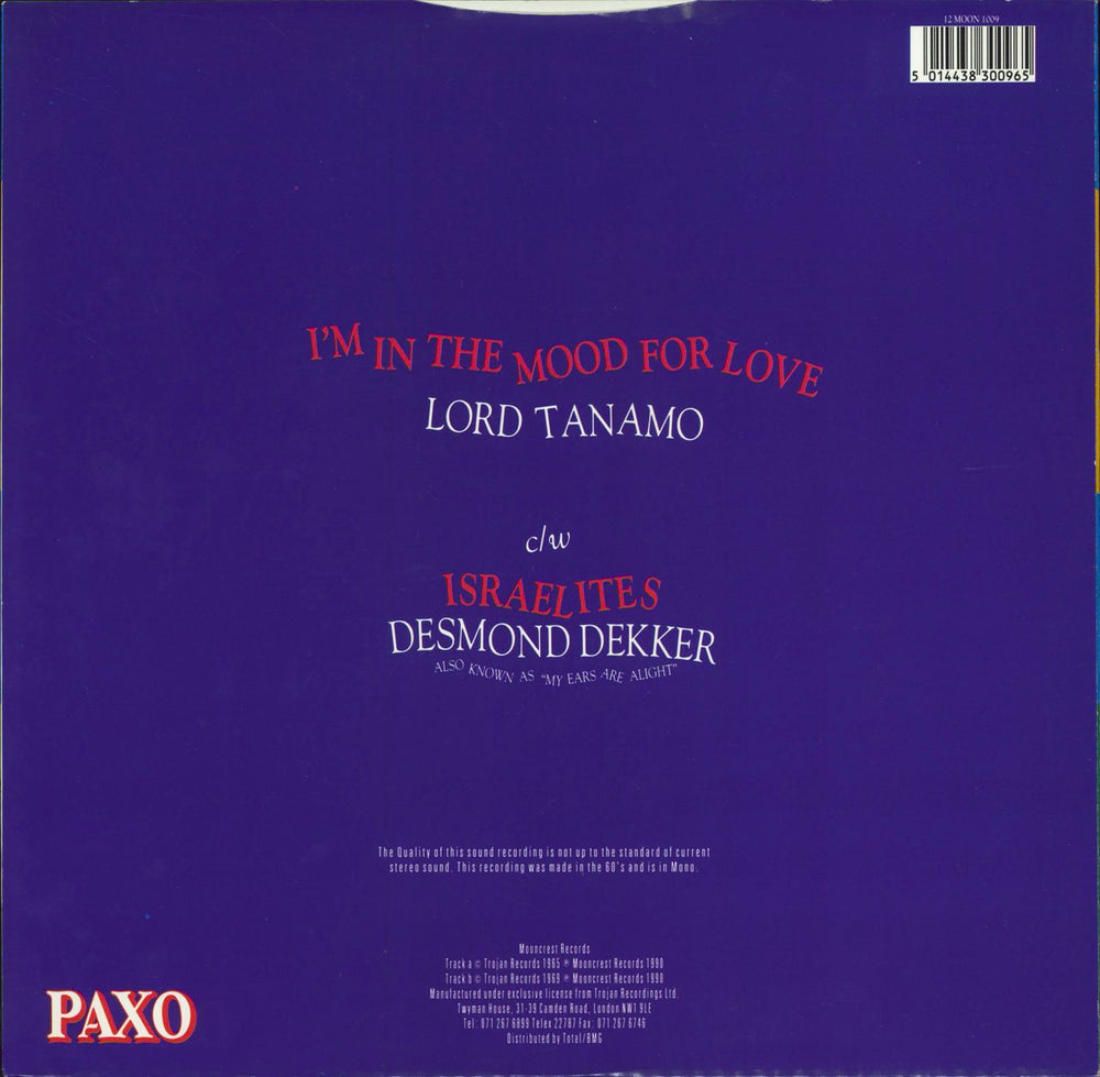 Desmond Dekker I'm In The Mood For Love / Israelites UK 12" vinyl single (12 inch record / Maxi-single)