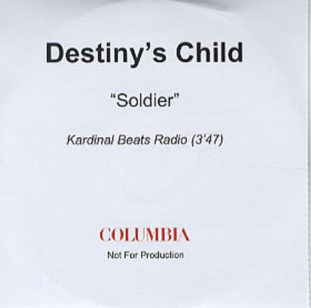 Destiny's Child Soldier - Kardinal Beats Radio UK Promo CD-R acetate CD-R ACETATE