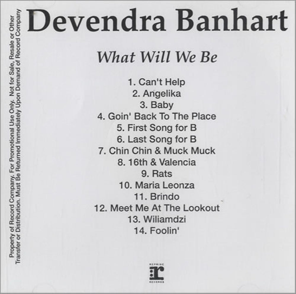 Devendra Banhart What Will We Be US Promo CD-R acetate CDR ACETATE