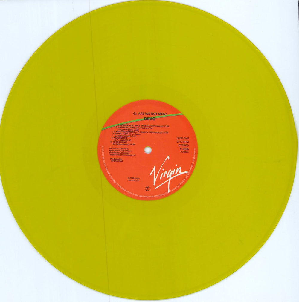 Devo Q: Are We Not Men? - Yellow Vinyl UK vinyl LP album (LP record) DVOLPQA780326