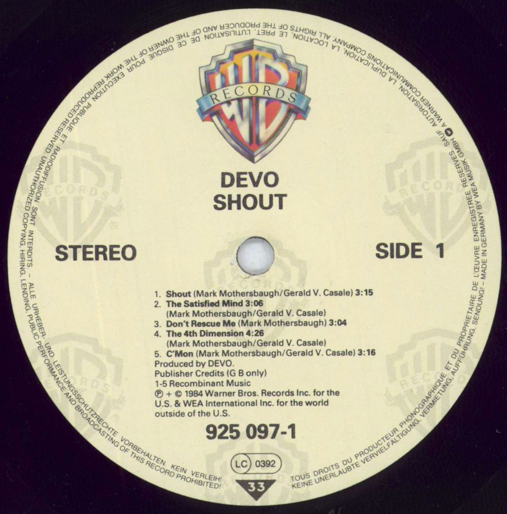 Devo Shout German vinyl LP album (LP record) DVOLPSH817902