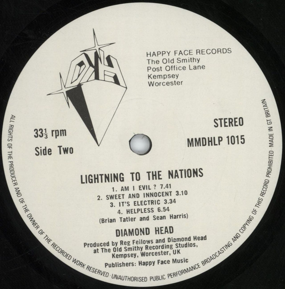 Diamond Head Lightning To The Nations - Printed labels UK vinyl LP album (LP record)