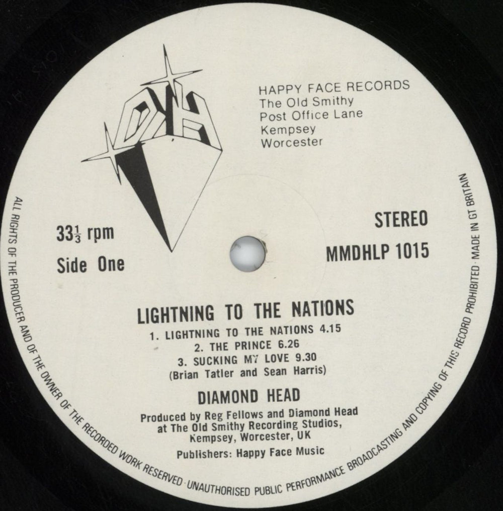 Diamond Head Lightning To The Nations - Printed labels UK vinyl LP album (LP record) DIHLPLI732925