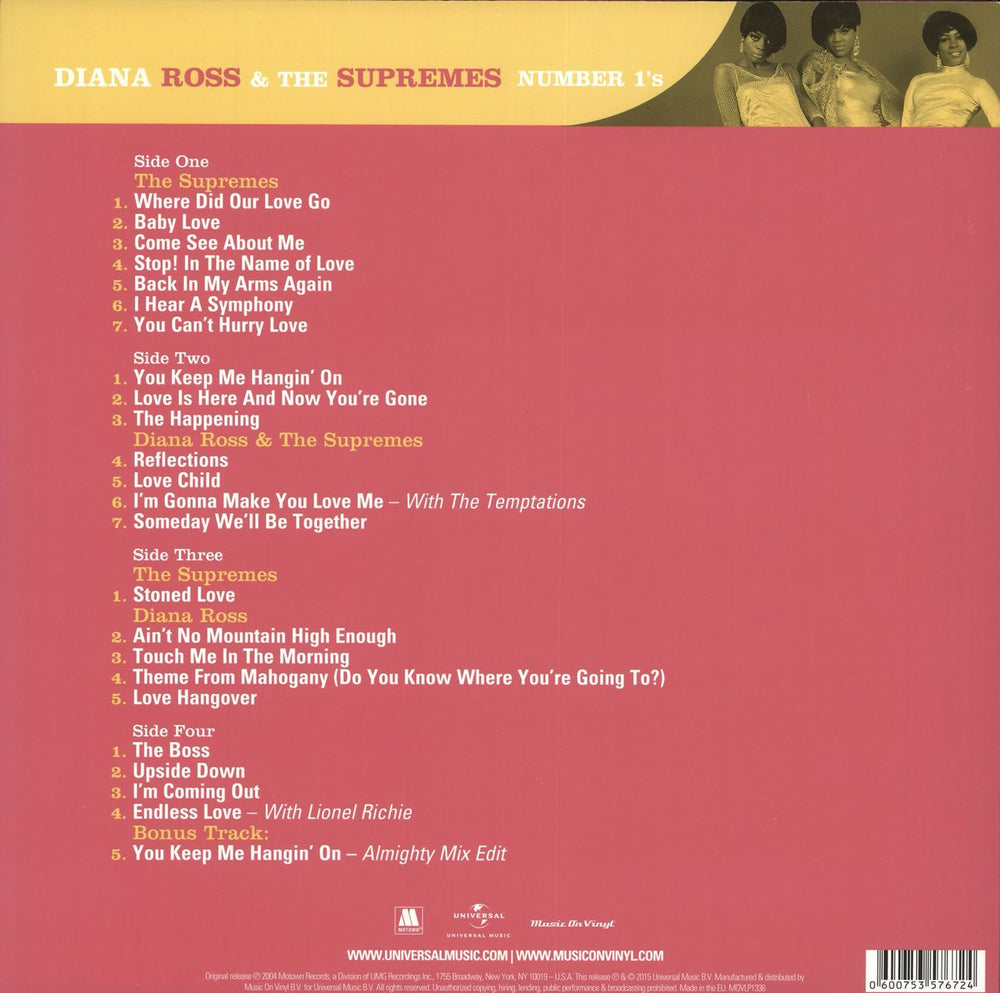 Diana Ross & The Supremes Number 1's - 180gm UK 2-LP vinyl record set (Double LP Album) 600753576724