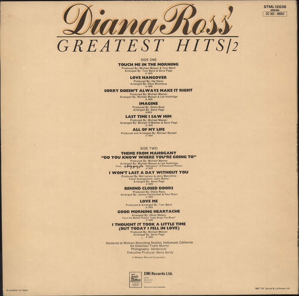 Diana Ross Greatest Hits 2 - Stickered UK vinyl LP album (LP record)